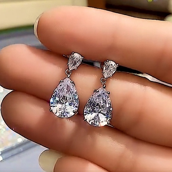 Sterling Silver Pear Drop Diamond Earrings - Picture 11 of 11